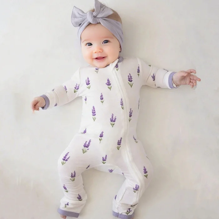 Custom New Born Bamboo Baby Clothes Soft Custom Printing Long Sleeves Ykk Zipper Baby Pajamas