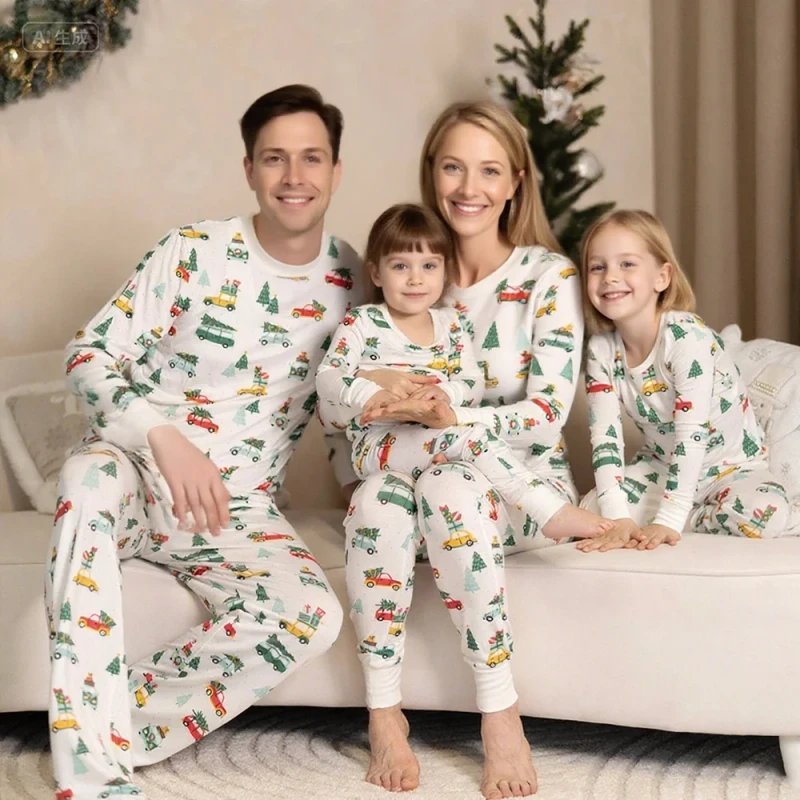 Custom New Design Christmas Family Matching Outfit Pajamas Set Casual Long Sleeves Bamboo Pajamas