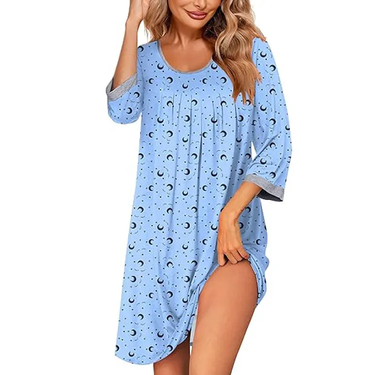 Custom New Trendy Spandex Polyester Women's Casual Soft Nightdress Kawaii Printed Spring Summer