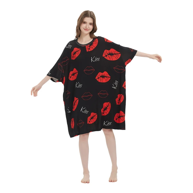 Custom Nightgown for Women Short Sleeve Sleep Shirt Round Neck Sexy Girls Sleeping Night Dress for Sleep