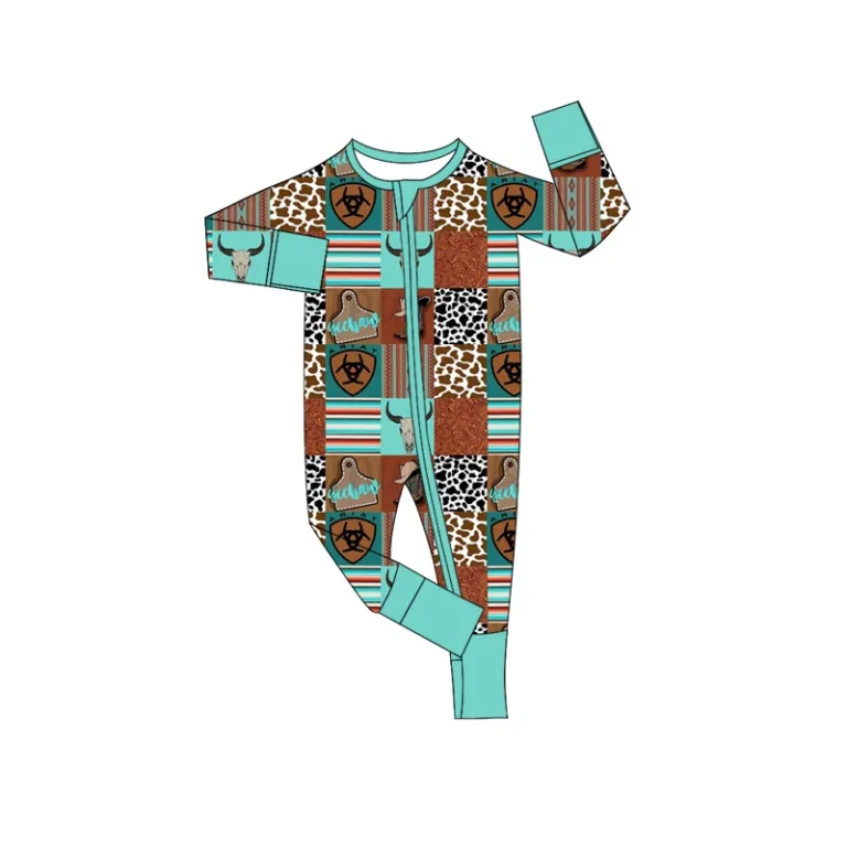 Custom-OEM-Toddler-Pajamas-Long-Sleeve-Baby-Girls-Bamboo-Zippy-Western-Cowboys-Fashion-Romper-Baby-Clothes-Rompers