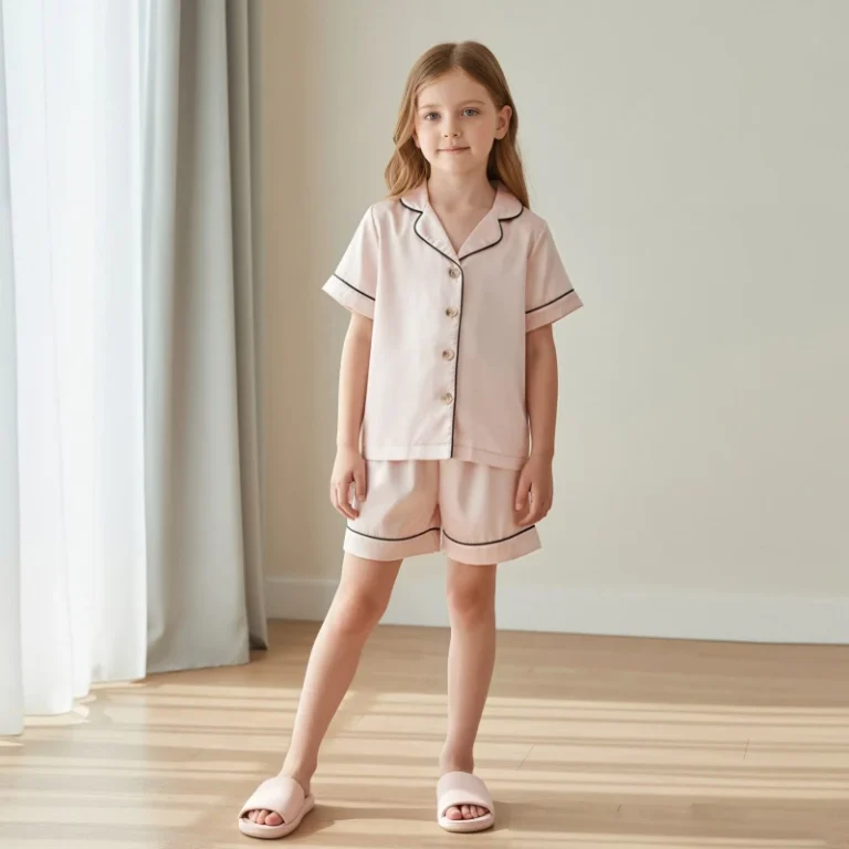 Custom-Pattern-Autumn-Thermal-Short-Sleeve-Solid-Color-Comfortable-Soft-Satin-Children-Kids-Pajama-Sleepwear-Homewear-Clothes