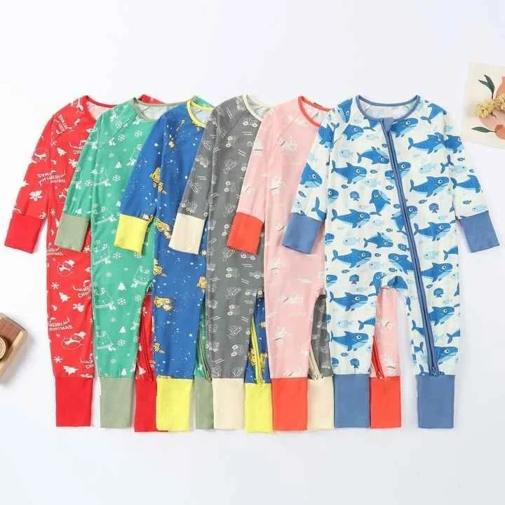 Custom-Pattern-Organic-Bamboo-Spandex-Onesie-Romper-Knitted-Infant-Toddler-Pajamas-Sleepwear-with-Zipper-Sleeper-for-Spring