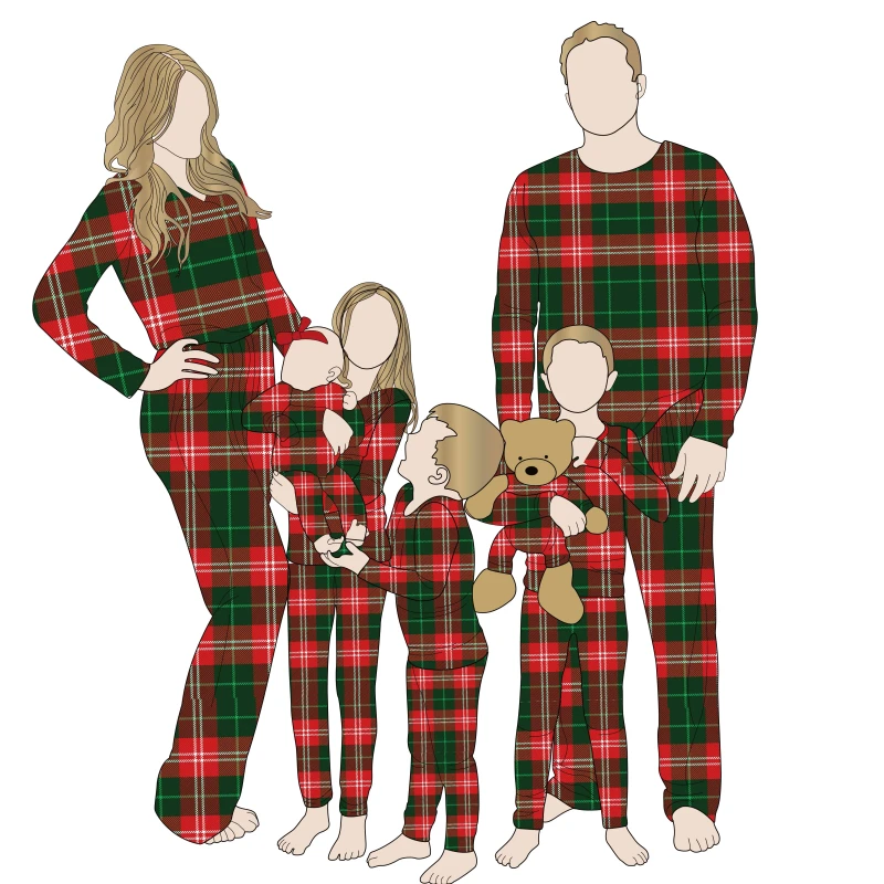 Custom Pattern and Color Comfortable Soft Bamboo Christmas Family Matching Pajamas Set