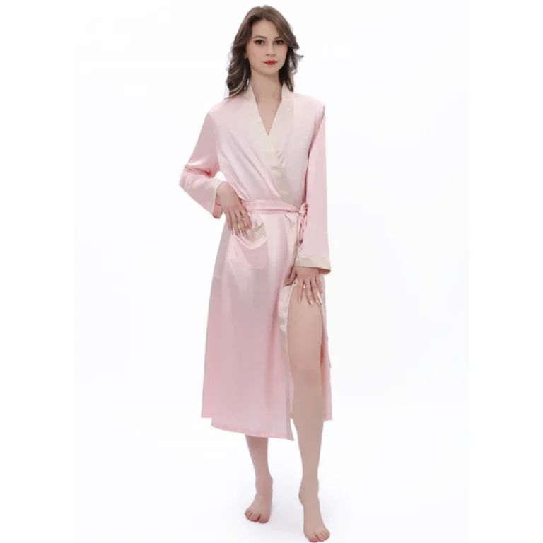 Custom-Pink-6A-Grade-Silk-Kimono-Robe-Women-Breathable-Full-Length-V-neck-Combo-Autumn-Summer-Spring-Casual-Home-Wear