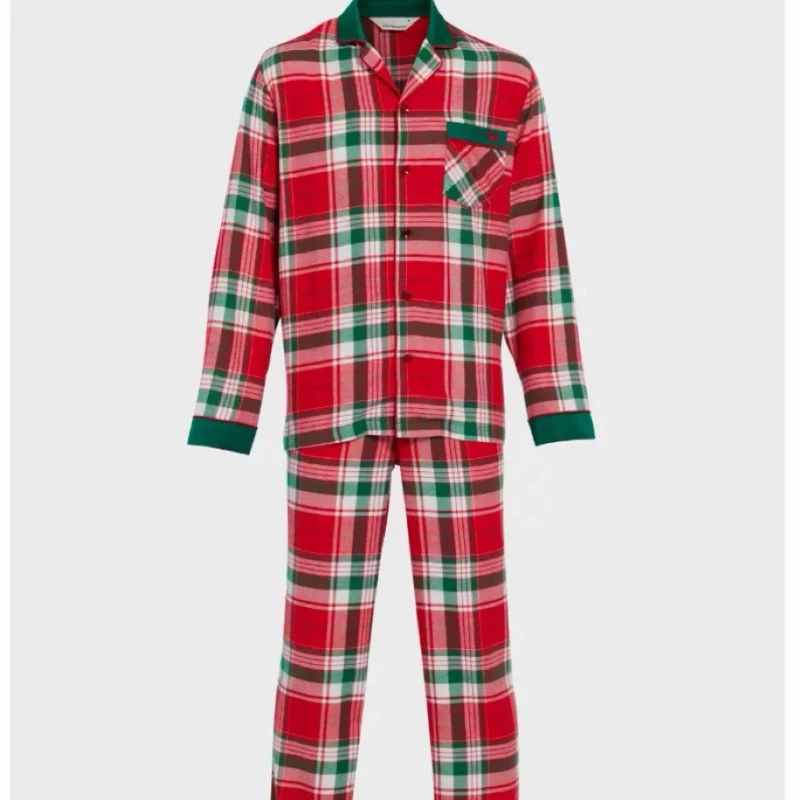 Custom Plaid Men's Pajamas Loungewear Sample Available Cotton Men's Pajama Set