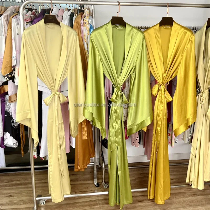 Custom Plus Size Elegant Women's Long Big Wide Sleeve Silk Robes for Women Robes De Satin Kimono Femme Bridal Morning Gowns