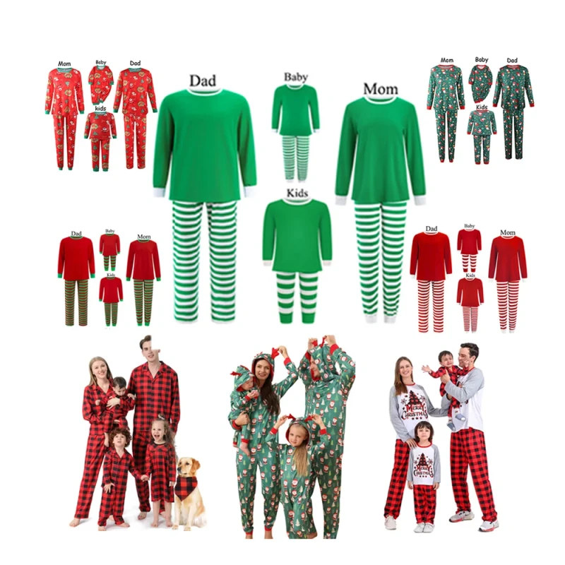 Custom Plus Size Mommy and Me Matching Blank Satin Silk New Year Christmas Pajama Set for Family