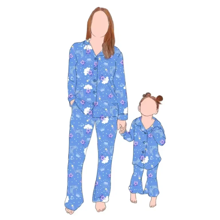 Custom-Popular-2pcs-Soft-Comfortable-Milk-Protein-Fiber-Long-Sleeves-Mommy-and-Me-Pajamas-Sleepwear-Set