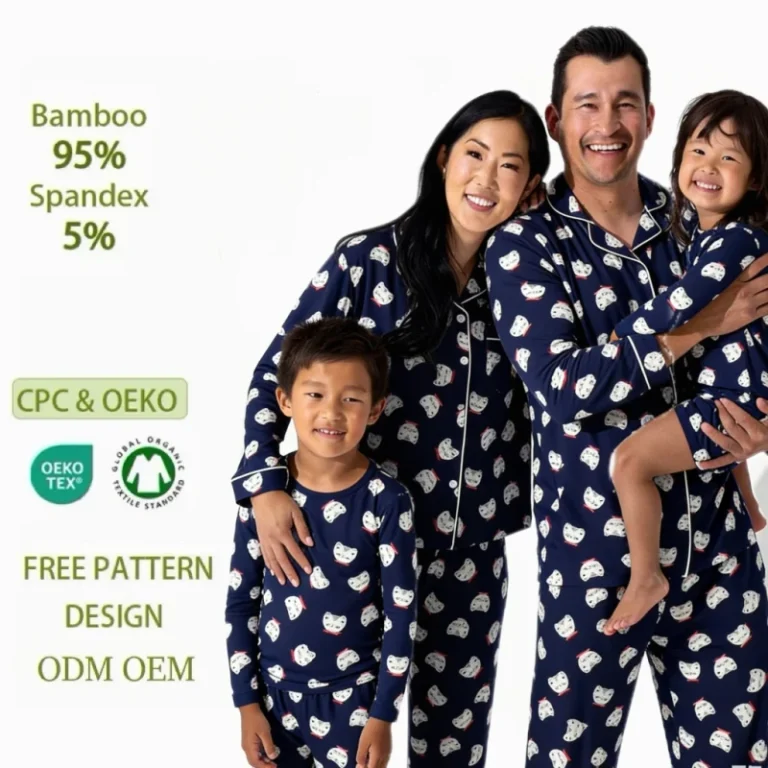 Custom-Print-95-Bamboo-Cute-Cat-Print-Family-Matching-Pajamas-Set