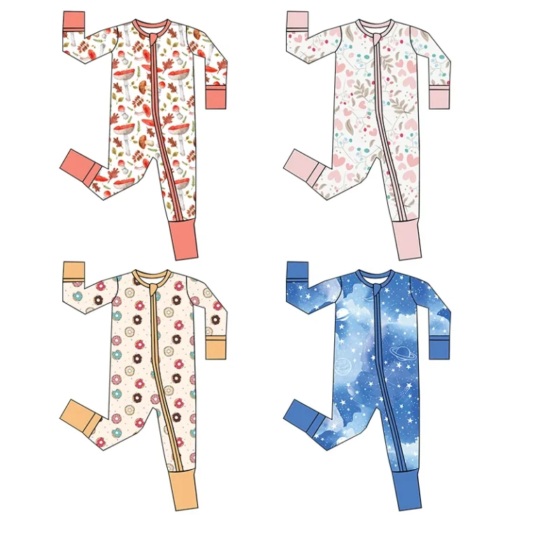 Custom-Print-Bamboo-Fiber-Baby-Zipper-Footed-Sleeper-Romper-Clothes-Toddler-Kids-Pajamas-Clothing-3