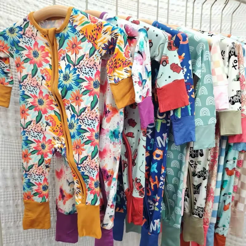 Custom Print Bamboo Fiber Baby Zipper Footed Sleeper Romper Clothes Toddler Kids Pajamas Clothing Baby Girl Pajamas 12 18 Months