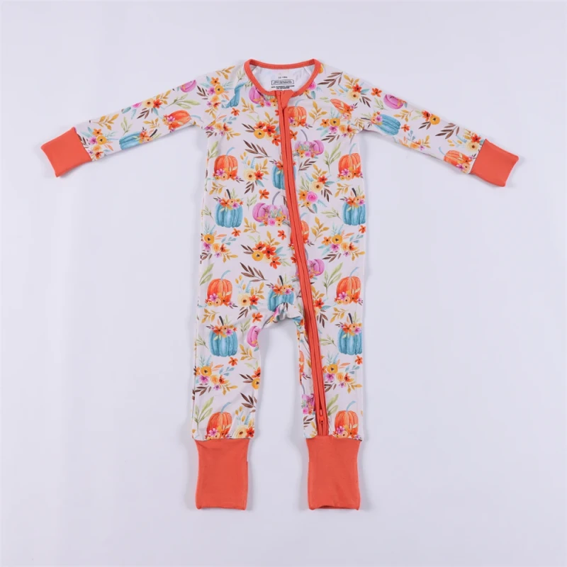 Custom Print Bamboo Fiber Baby Zipper Footed Sleeper Romper Clothes Toddler Kids Pajamas Clothing