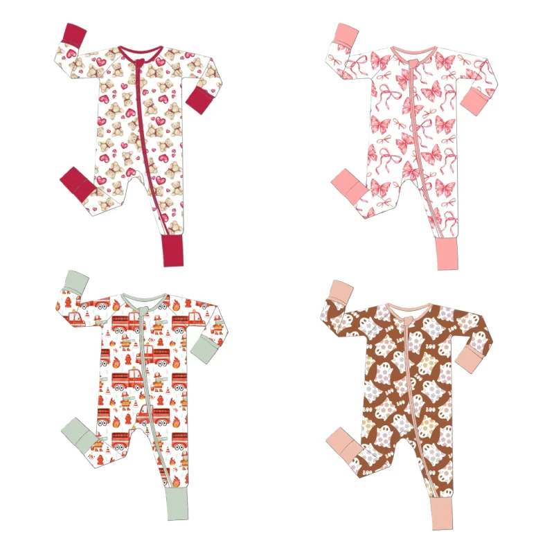 Custom Print Bamboo Fiber Baby Zipper Footed Sleeper Romper Toddler Kid Onesies Pajamas