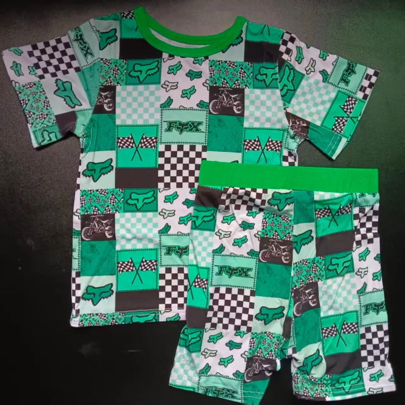 Custom Print Bamboo Pajamas 95% Bamboo 5% Spandex Baby Kid 2 Pcs Short Sleeve Pants Pjs Sleepwear Children Pajamas Outfit Sets