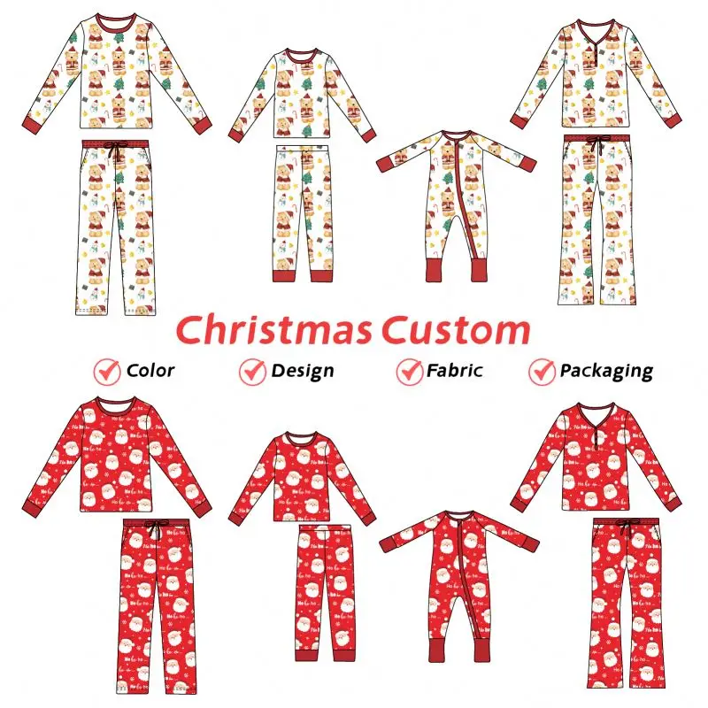 Custom Print Bamboo Pajamas Family Two Piece Kids Christmas Bamboo Pajamas Baby Bear Clothes