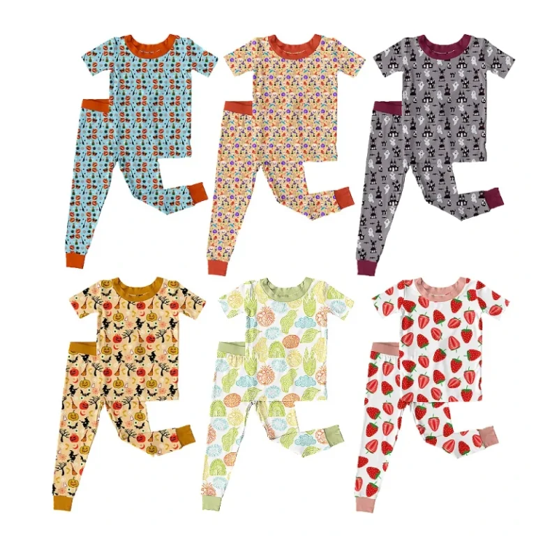 Custom-Print-Bamboo-Pajamas-Short-Sleeve-Shirt-Pyjama-Set-Girl-Women-2ps-Bamboo-Baby-Pajamas