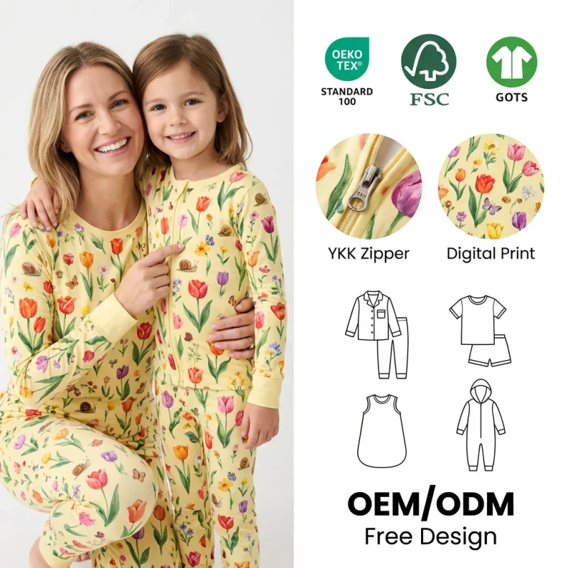 Custom Print Bamboo Viscose Mommy and Me Pajamas Set Bamboo Pajamas Family Pajamas Manufacturer