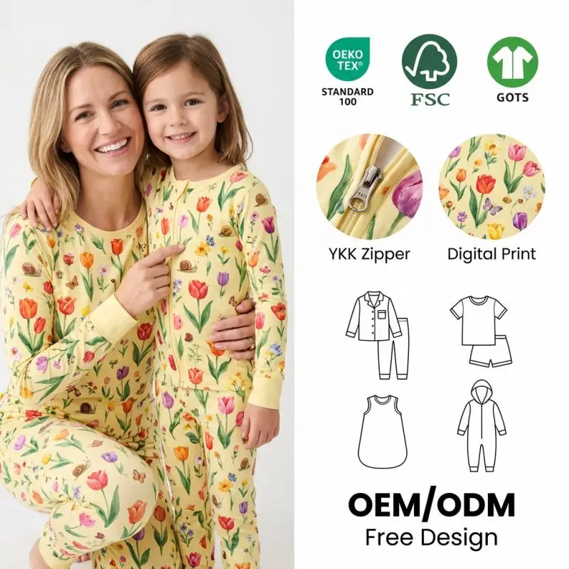 Custom Print Bamboo Viscose Mommy and Me Pajamas Set Bamboo Pajamas Family Pajamas Manufacturer