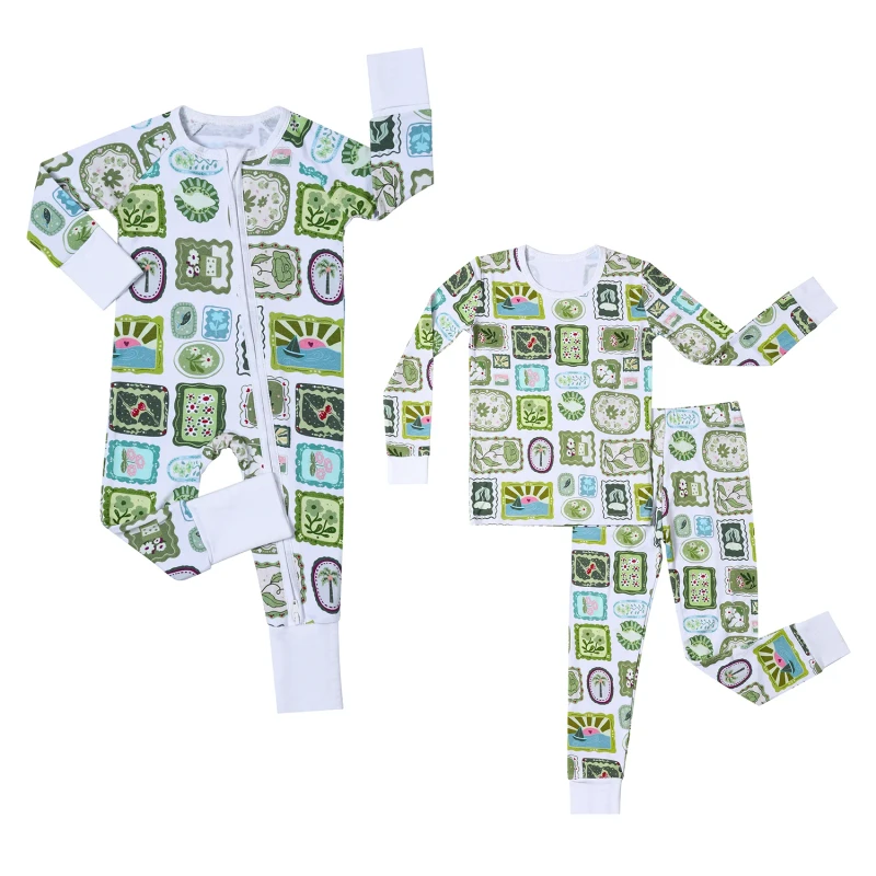 Custom Print Bamboo Viscose Pajamas Organic Double Zipper Baby Romper Little Sleepers Kids Bamboo Baby Clothes Baby Zippy