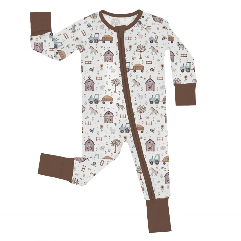 Custom Print Bamboo Viscose Pajamas Organic Double Zipper Baby Romper Little Sleepers Kids Bamboo Baby Clothes