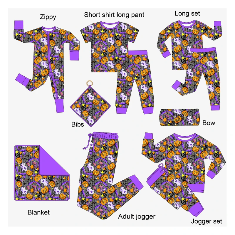 Custom Print Low MOQ Bamboo Kids Clothes Family Matching Pajamas Long Sleeve Fall Winter Baby Girl Clothing Sets