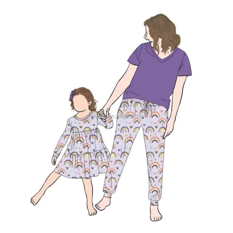 Custom-Print-Mommy-Me-Casual-Party-Outfits-Girls-Night-Gown-and-Mommy-Pajamas-Family-Matching-Long-Sleeve-Outfits-1