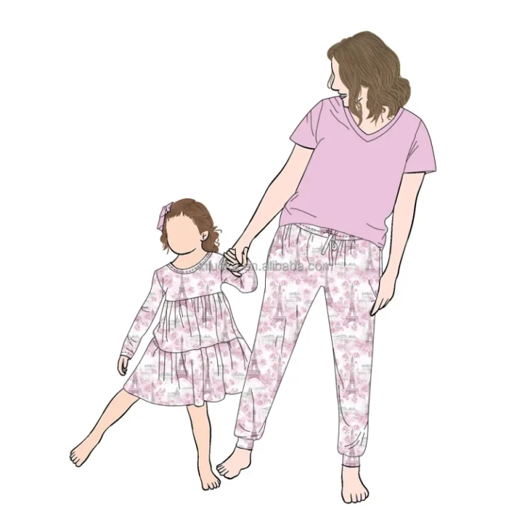 Custom-Print-Mommy-Me-Casual-Party-Outfits-Girls-Night-Gown-and-Mommy-Pajamas-Family-Matching-Long-Sleeve-Outfits