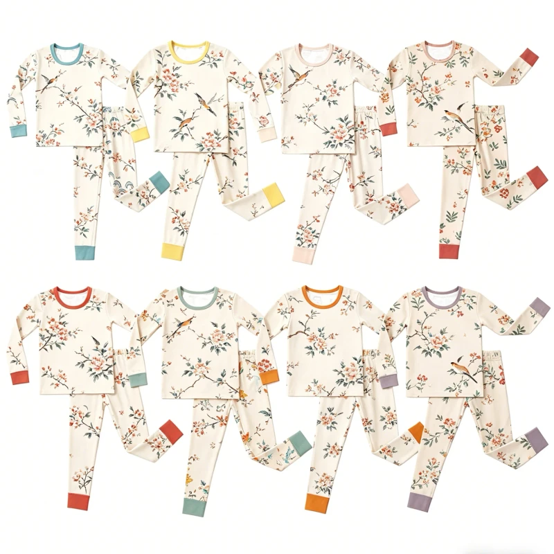 Custom Print Organic Bamboo Baby Toddler Sleepwear Two Pieces Pjs Clothing Set Kid Pajamas Set