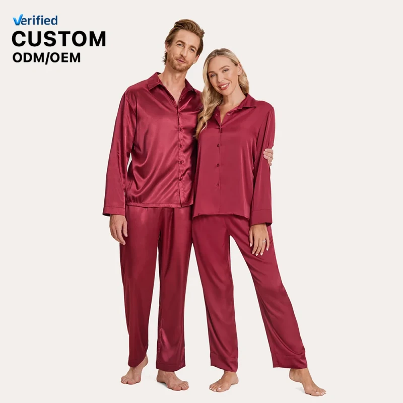 Custom Print Silk Couple Pajamas Matching Fashion Festival Pajamas for Family Set