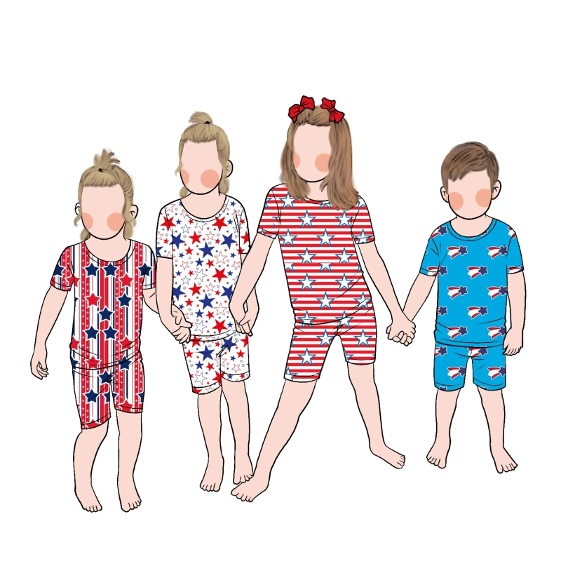Custom Print Soft Fabric Short Sleeve Top and Shorts Toddler Clothes Short Pajamas Sets