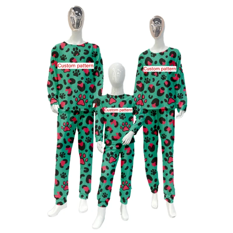 Custom Print Sublimation Winter Warm Soft Pants Pyjamas Suit Blank Long Sleeve Pajamas Set Sleepwear Matching Pajamas for Family