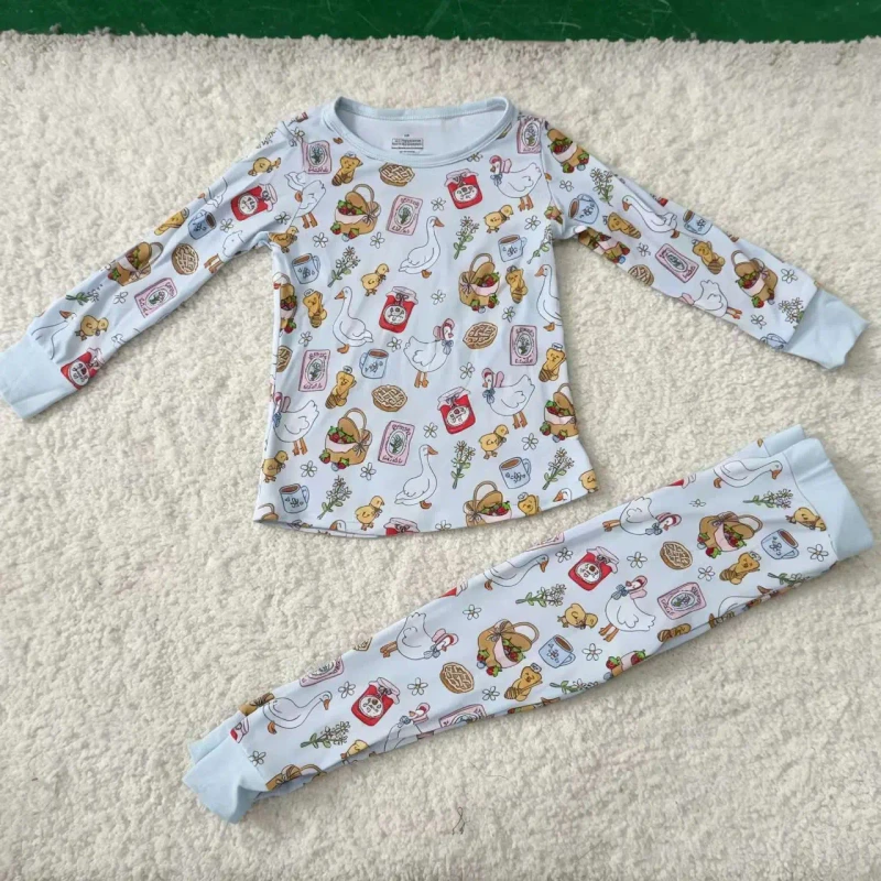 Custom Printed Boys Girls Baby Clothing Long Sleeve Winter Pajamas Soft Breathable Casual Style for Baby 2pcs Set