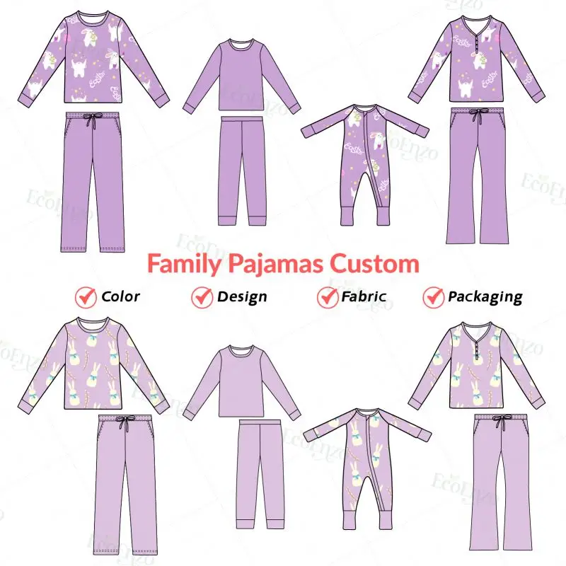 Custom Printed Family Pajamas for Girls Two Piece Set of Bamboo Baby Clothes Toddler Clothing with Spring Sleeper for Kids