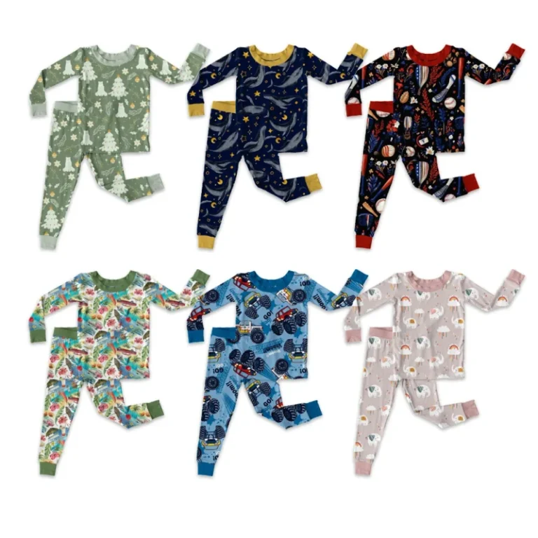 Custom-Printed-Long-Sleeve-Bamboo-Pajamas-Set-for-0-24-Months-Plaid-Spring-Autumn-Warm-Casual-Unisex-2-Piece-Kids-Loungewear