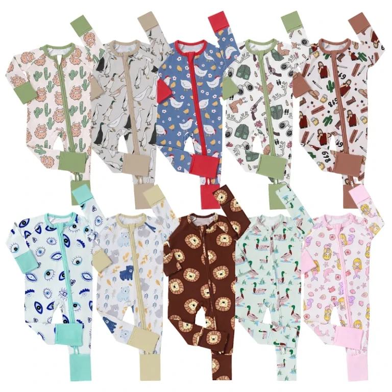 Custom-Printing-Newborn-Unisex-Two-Way-Zipper-Bodysuit-Pajama-Long-Sleeve-Jumpsuit-One-Piece-Sleepwear-Baby-Onesie-Romper