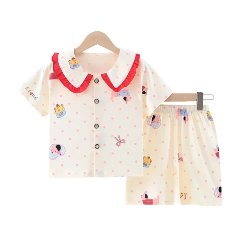 Custom-Processing-100-Pure-Cotton-Breathable-Cartoon-Toddler-Pajama-Set-Short-Sleeves-Shorts-Summer-Style-Baby
