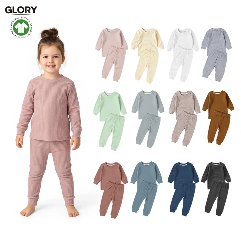 Custom Ribbed Lounge Set Minimalist Baby Wear Long Sleeve Pjs Toddler Organic Cotton Spandex Two Piece Pajamas Set