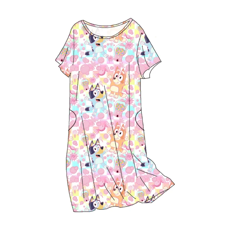 Custom Short Sleeve Nightgown Lounge Wear Pajamas Night Dresses Adult Moo Moo With Pocket