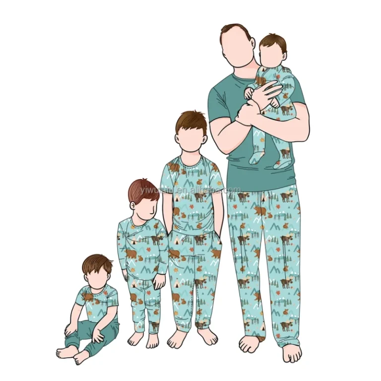 Custom-Simple-Atmosphere-Comfortable-Bamboo-Breathable-2-piece-Family-Matching-Pajamas-1
