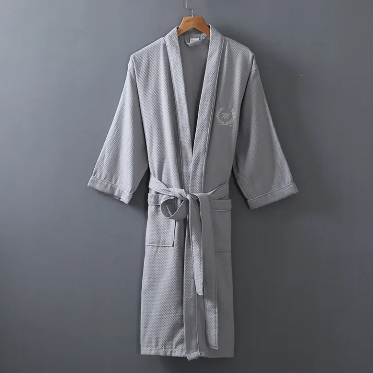 Custom-Size-Cotton-Jacquard-Waffle-Embroidered-Bathrobe-Womens-Sleepwear-Bathroom-Robes