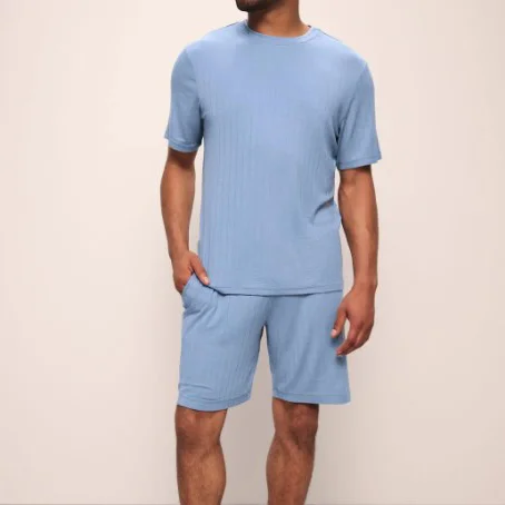 Custom Soft Modal Men's 2 Piece Casual Short Sleeve Pajamas Set Breathable Sleepwear Shirt & Shorts pajama set custom