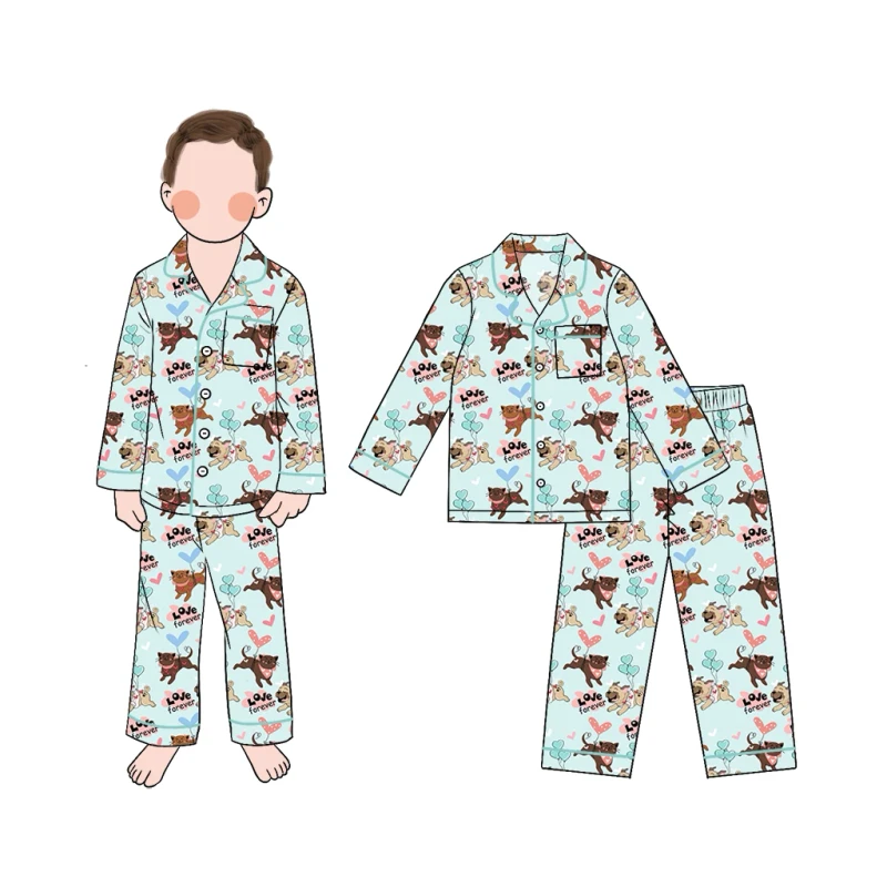 Custom SoftSets Round Neck Cute Breathable Pajama and Comfortable Sleepwear Two Piece Set Boys Button up Pajamas