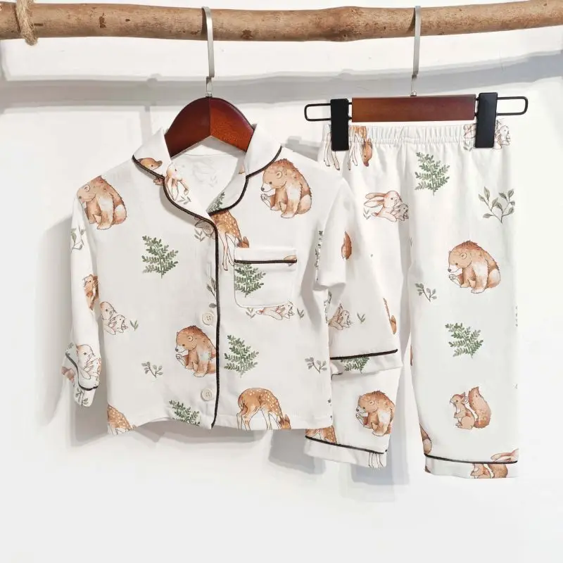 Custom Spring Autumn Casual Baby Pajamas Cute Soft Two-piece Sets Toddler Girls Sleepwear