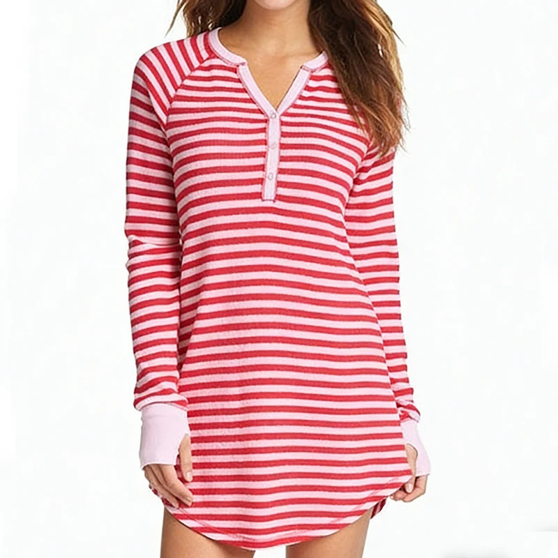 Custom Stripe Bamboo Modal Pajama Set for Women Supply Cotton Nightwear for Autumn Season Ladies Sleepwear