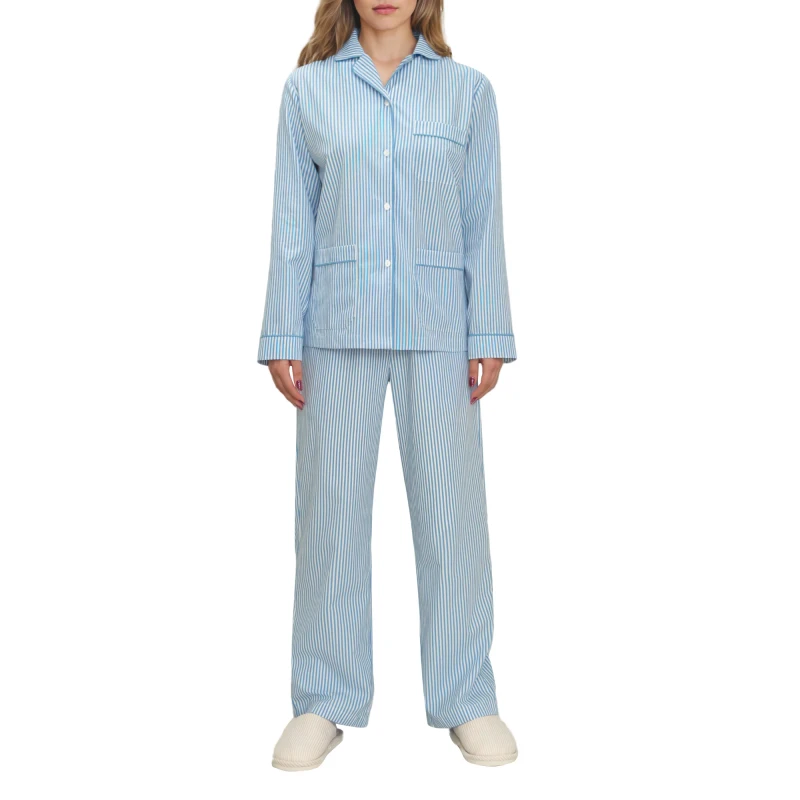 Custom Striped Women's Pajamas 100% Cotton Ladies Loungewear Sleepwear Set