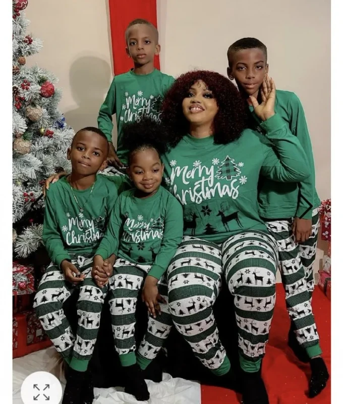 Custom Sublimation Christmas Parent child Home Clothes Green Elk Printing Kids Family Christmas Pajamas