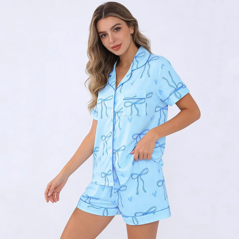 Custom Summer Bamboo Fabric Short Sleeves Women Pajamas Set Casual Comfortable Women's Sleepwear Set