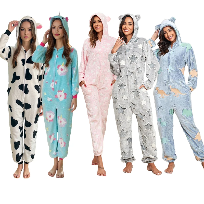 Custom Thick Fleece Unicorn Onesie Romper Women Soft Pajamas
