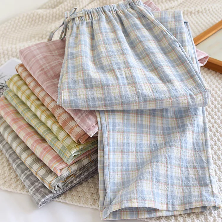 Custom Unisex Straight Leg Pajama Plaid Pants Men's 100% Cotton Pajama Pants